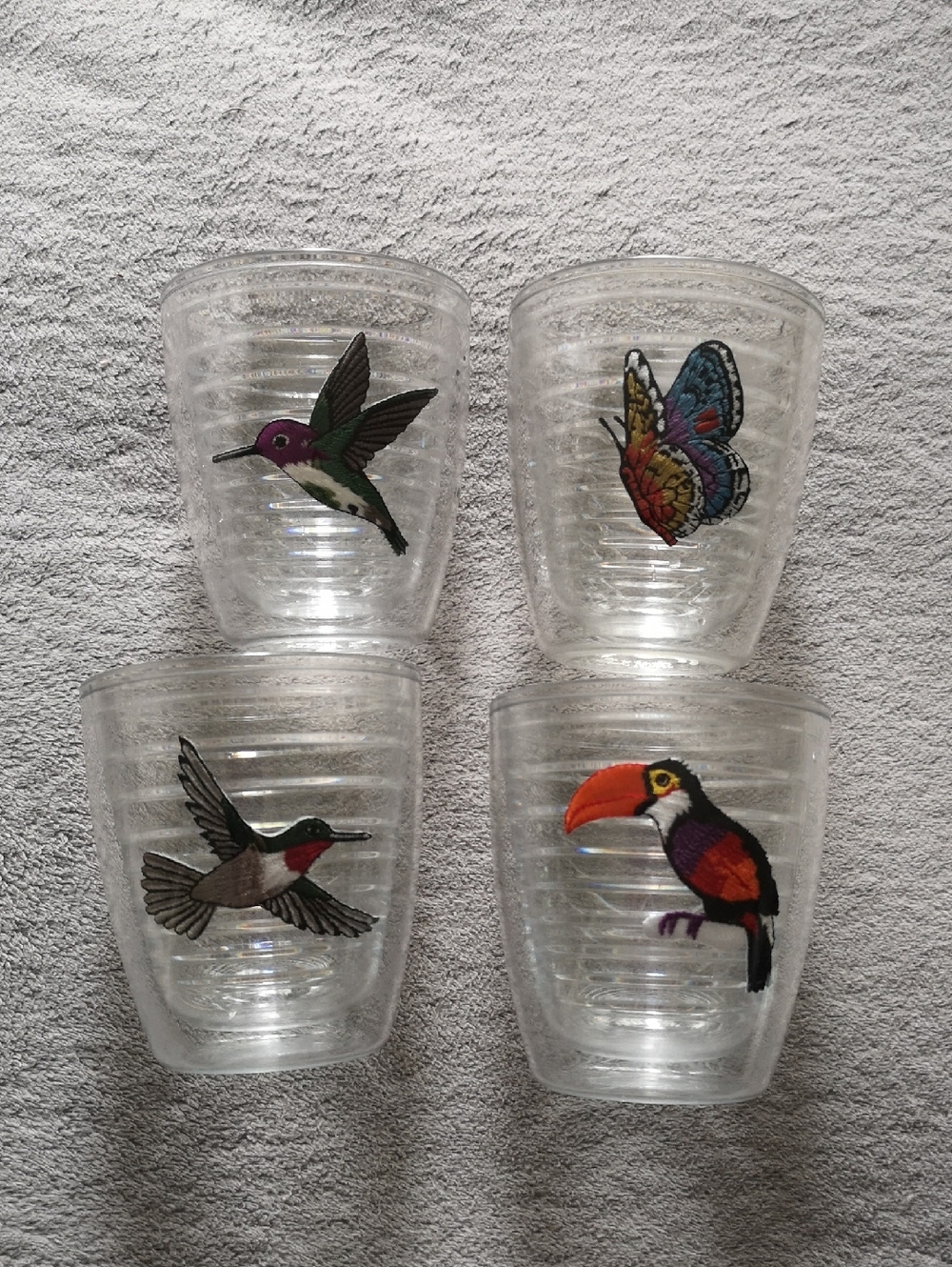 Set of 4 Tervis Double-walled Acrylic Tumblers Hummingbird Butterfly Fabric